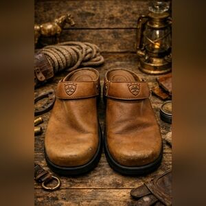 Ariat Brown Leather Mules Rubber Sole. Worn 2 Times. Ladies Size 7B